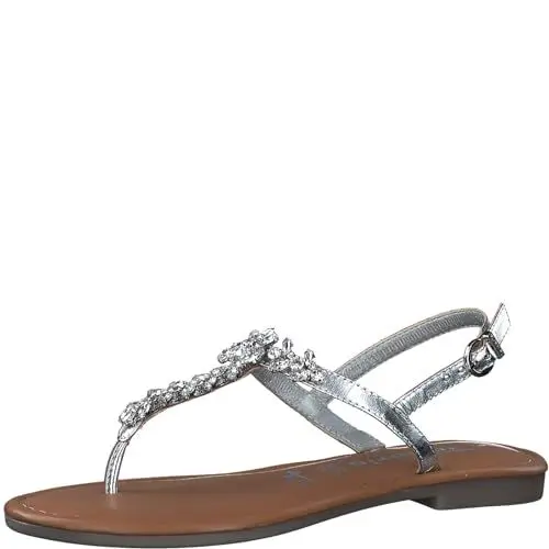Produktbild: Tamaris Damen Sandalen Zehentrenner Leder Sommer·· SILVER/metallic·· 37 EU
