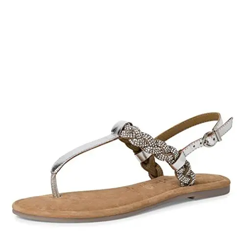 Produktbild: Tamaris Damen Sandaletten, Frauen Sandalen,TOUCHit-Fußbett,Sommersandalen,bequem,flach,Sommerschuhe,Freizeitschuhe,Silver Glam,37 EU