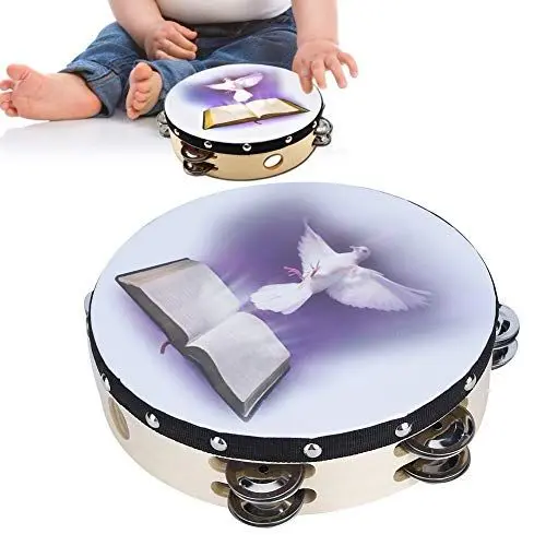 Produktbild: Tamburin, Tamburin für die Kirche, hölzernes Hand-Percussion-Tamburin, zweireihig, Metallschellen, Halbmond-Musikinstrumente, Tamborine, Musikinstrument (20CM)