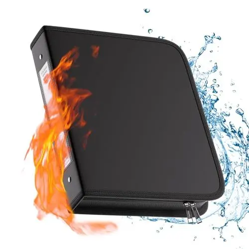 Produktbild: Tamfile Feuerfeste Ringbuch DIN A4, 33,5 x 28 x 6cm 2 D-Ringordner mit Großem Fassungsvermögen, fasst bis zu 375 Blatt, Wasserfeste Aktenordner für Büro, Schule und Zuhause, Schwarz