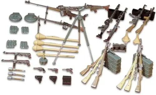Produktbild: Tamiya 35111-1:35 Diorama-Set Deutsche Waffen Infanterie(24), Modellbau, Plastik Bausatz, Unlackiert