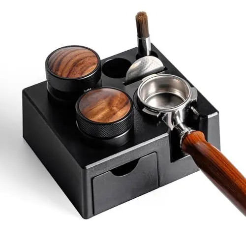 Produktbild: Tamperstation für Barista (51-58mm) | Schwarz Tamper Station aus ABS | Einstellbar Coffee Tamping Station | Espresso Station für Barista Zubehör (Ohne Zubehör)