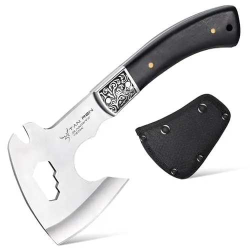 Produktbild: TAN REN Axt Beil Survival mit Scheide, 21CM Bushcraft Axt Holz, Scharfe Wikinger Axt, Kleine Camping Axt mit Holzgriff, Mini Outdoor-Axt Handbeil für Gartenarbeit, Camping, Jagd