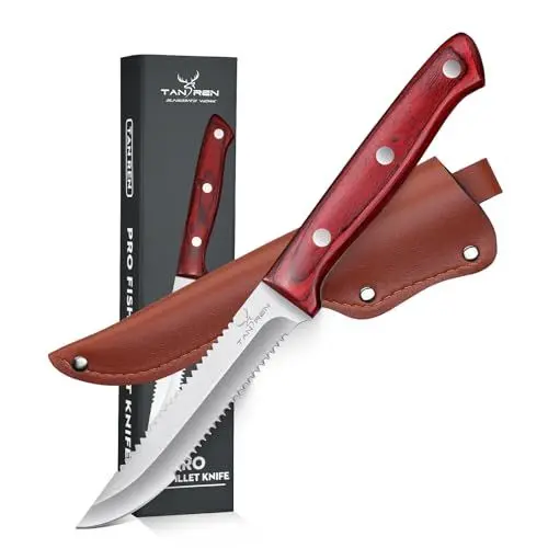 Produktbild: TAN REN Filitiermesser Fleisch Scharf, 12.5 CM Angelmesser mit Scheide, Filetiermesser Fisch Angeln, Profi Angelmesser Filetiermesser Fisch für Fischschuppen Fischkopf Schneiden