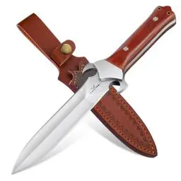 Produktbild: TAN REN Outdoor Messer Survival, Jagdmesser Feststehende Klinge Scharfes, D2 Stahl Gürtelmesser & Überlebensmesser mit Lederscheide Bushcraft Camping Messer für Wandern, Angeln und Jagd