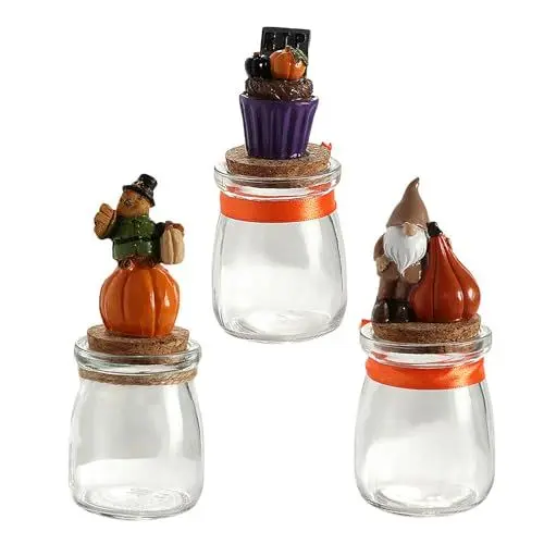 Produktbild: Tanant 3 Stück Halloween-Fächer-Süßigkeitsglas, Fledermaus-Kürbis, Kleines Glasgefäß, Halloween-Dekoration, Glas-Mini-Gläser mit 3D-Kürbis-Geist-Grab-Deckel für Küchentisch,