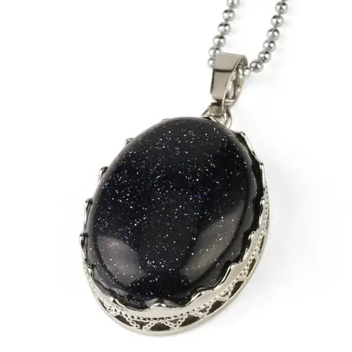 Produktbild: Tanduaji Anhänger Rund Blauer Sandstein Halskette Heilen Reiki Schmuck für Damen Herren