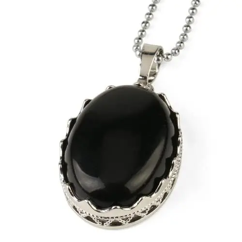 Produktbild: Tanduaji Anhänger Rund Schwarzer Achat Halskette Heilen Reiki Schmuck für Damen Herren