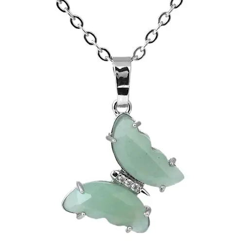 Produktbild: Tanduaji Anhänger Schmetterling Grüner Aventurin Halskette Heilsteine Halbedelstein, Reiki Schmuck für Damen Silber