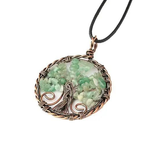 Produktbild: Tanduaji Lebensbaum Anhänger Grüner Aventurin Halbedelsteine Heilen Halskette,Reiki Schmuck für Damen Herren