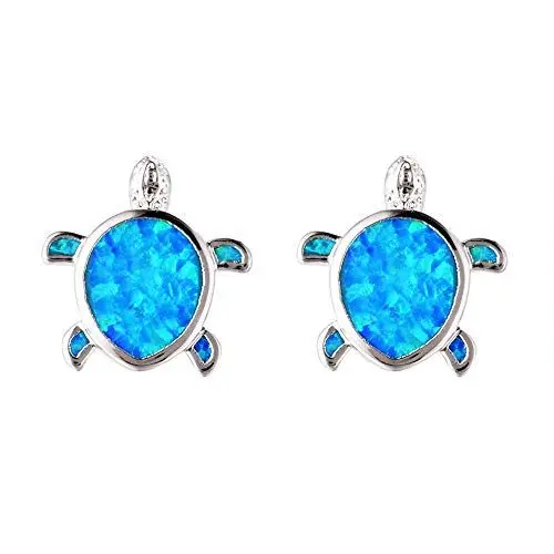 Produktbild: Tanduaji Opal Ohrstecker Damen Weißes Gold Überzogen, Blauer, Schildkrötenform Modestil