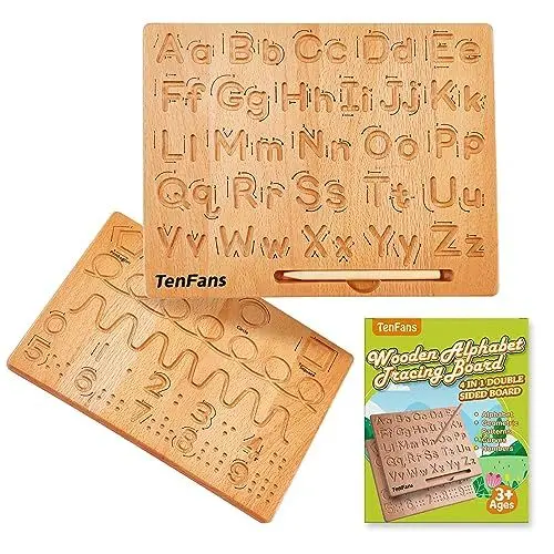 Produktbild: TanFans Holz-Alphabet Schreibtafel - Montessori Lernspielzeug für Vorschulkinder - Feinmotorik fördern - ABC Schreiben lernen - beidseitiges Übungstool - Geschenk für 1-4 Jahre alte Kinder
