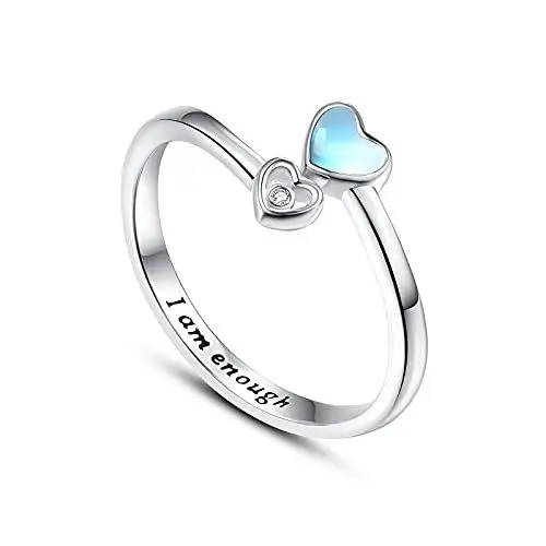 Produktbild: TANGPOET Daumenring für Frauen 925 Sterling Silber Mondstein Verstellbare Offene Ring, Graviert I am Enough inspirierende Ring, Schmuck Geschenke für Damen Mädchen