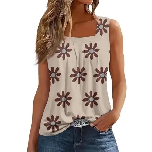 Produktbild: Tank Top Damen Träger Shirts Frauen Strandtop Damen Sommer Trägertop Damen Sommer Locker Sommeroberteil Tank Top Locker Damen Sommertop Damen Leicht Und Luftig Armlose Tshirt Beige S