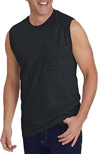 Produktbild: Tank Top Herren Ärmelloses Sommer Sport Gym Muskelshirts Workout Unterhemd Männer Funktionsshirt T Shirt Fitness Trägershirts Tee für Men mit Brusttasche Schwarz L