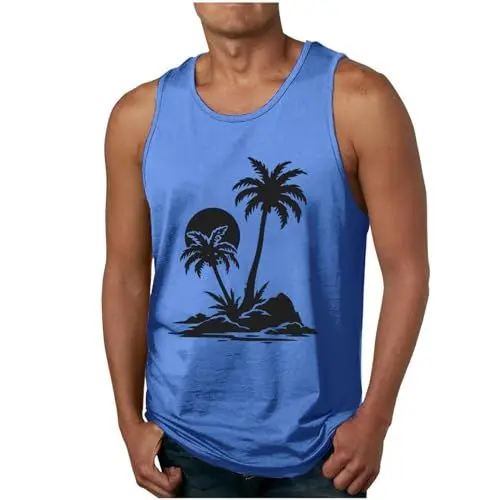 Produktbild: Tank Top Herren Hawaii Tanktop Sommer Muskelshirts Fashion Achselshirt Strand Freizeit Axelshirt Leichte Trägershirt Ärmellose Tshirt Bequeme Sommershirt Warehouse Deals Angebote Blau XL