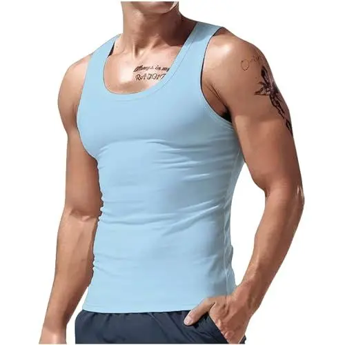 Produktbild: Tank Top Herren Sommer Tanktop Slim Fit Muskelshirt Sport Tshirt Ohne Ärmel Lässig Trägershirt Bequeme Ärmellose T-Shirt Leichte Sommershirt Feinripp Unterhemden Deals Hellblau S