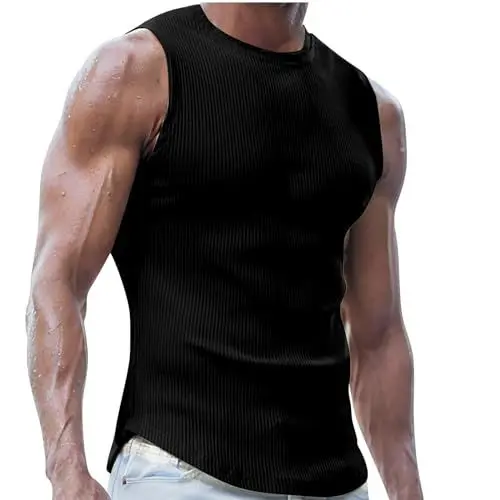 Produktbild: Tank Top Herren Sommer Tanktop Sport Lässig Muskelshirt Slim Fit Trägershirt Bequeme Sommershirt ohne Ärmel Rundhals Tank Tops Ärmelloses Shirt Deals Schwarz M
