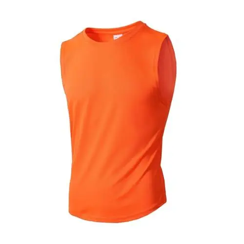Produktbild: Tank Top Herren Sommer Tanktop Sport Muskelshirt Slim Fit Trägershirt Schnelltrocknend Sportshirt ohne Ärmel Rundhals Tank Tops Ärmelloses Shirt Einfarbig Axelshirt Sale Orange S