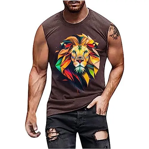 Produktbild: Tank Top Herren Tanktop Sommer Muskelshirt Freizeit Tanktops Druck Herren-Unterhemden Ärmellose Tshirt Leichte Trägershirt Slim Fit Axelshirt Bequeme Unterhemd Kaffee