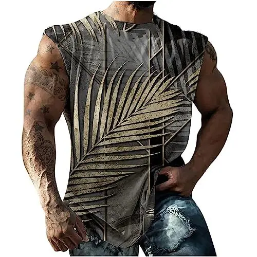 Produktbild: Tank Top Herren Tanktop Sommer Muskelshirts Hawaii Tanktops Druck T-Shirt ohne Ärmel Ärmelloses Shirt Große Größen Trägershirt Rundhals Axelshirt Sale Dunkelgrau XL