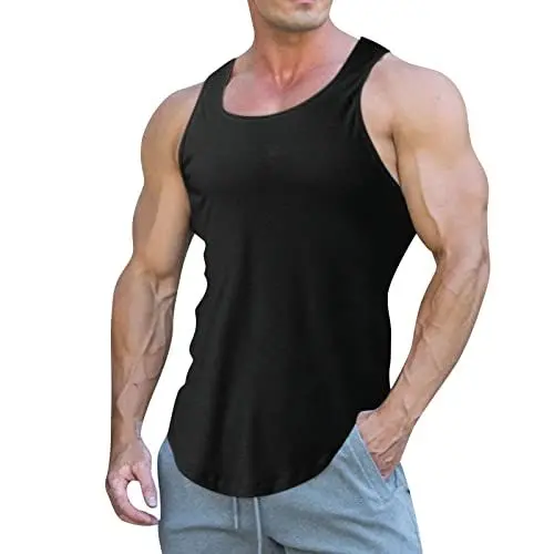 Produktbild: Tank Tops Weste Bluse Herren Frühling Sommer Lässig Strand O Hals Solide Ärmellose (XL,6Schwarz)