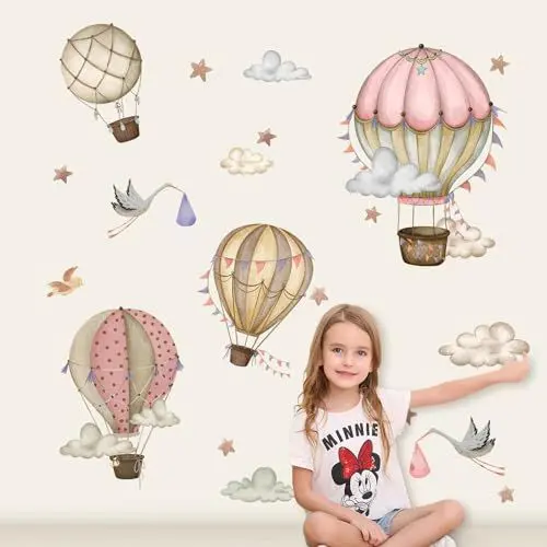 Produktbild: Tanlaby Cartoon Heißluftballon Wandsticker Schwan Vögel Wandtattoo Wolken Sterne Selbstklebend Wandaufkleber Abnehmbare Wandkunst Aufkleber für Kinderzimmer Schlafzimmer Spielzimmer Wanddekoration
