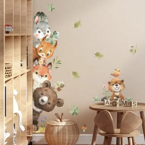 Produktbild: Tanlaby Dschungel Tier Wandaufkleber, Waldtiere Wandabziehbilder, Kaninchen Eichhörnchen Fuchs Bär Selbstklebende Abnehmbare Wandkunst Aufkleber für Kinderzimmer Kinder Spielzimmer Wanddekoration