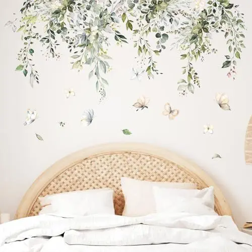 Produktbild: Tanlaby Grüne Pflanzen Wandtattoo Aquarell Blätter Wandaufkleber Große Florale Schmetterling Wandsticker Wanddeko für Schlafzimmer Wohnzimmer Sofa Hintergrund Wanddeko