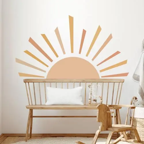 Produktbild: Tanlaby Halbe Sonne Wandtattoos Große Boho Sonnenaufgang Wandsticker Moderner Bogen Wandaufkleber für Wohnzimmer Schlafzimmer Büros Sofa Hintergrund Hause Wanddekoration