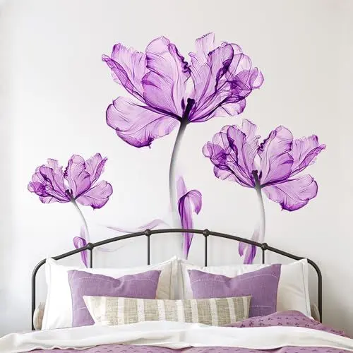 Produktbild: Tanlaby Leichte lila Blume Wandtattoo Großes Violett Blumen Wandsticker Lotusblüte Wandaufkleber für Frauen Erwachsene Wohnzimmer Schlafzimmer Büros Sofa Hintergrund Hause Wanddekoration