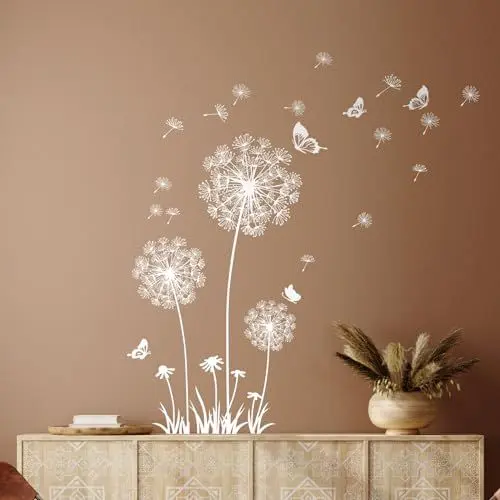 Produktbild: Tanlaby Löwenzahn Wandsticker Weißer Blumen Wandtattoo Pusteblume Schmetterlinge Wandaufkleber für Wohnzimmer Schlafzimmer Büros Sofa Hintergrund Hause Wanddekoration