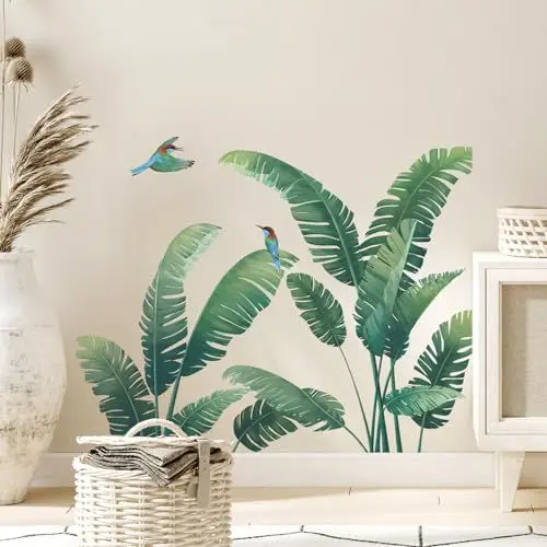 Produktbild: Tanlaby Pflanze Tropische Verlässt Wandtattoo grüne Blätter Wandsticker Natürliches Palmblatt Wandaufkleber für Frauen Wohnzimmer Schlafzimmer Büros Sofa Hintergrund Hause Wanddekoration