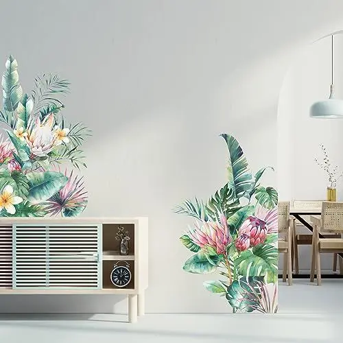 Produktbild: Tanlaby Tropische Pflanzen Wandtattoo Grüne Blätter Wandaufkleber Natürliche Blume Pflanzen Wandsticker Wanddeko für Schlafzimmer Wohnzimmer Sofa Hintergrund Wanddeko