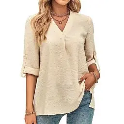 Produktbild: Tanmolo Bluse Damen 3/4 Ärmel mit V-Ausschnitt Elegant Oberteile Casual Swiss Dot Tops Tunika Aprikose, XXL