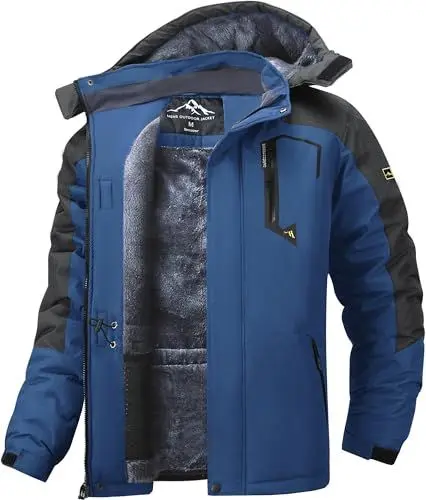 Produktbild: Tansozer Outdoorjacke Herren Wasserdicht Winter Ski Jacke Warm Fahrradjacke Thermo Softshelljacke Wandern Winterjacke, Denim-Blau, XXL