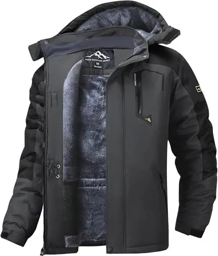 Produktbild: Tansozer Herren Winterjacke Warm Gefüttert Outdoor Jacke Wasserdicht Atmungsaktiv Wanderjacke Winter Schneejacke, Dunkelgrau-Schwarz, XL