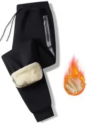 Produktbild: Tansozer Jogginghose Herren Baumwolle Winter Fleece Herren Hose Sporthose Herren Lang mit Reißverschluss Taschen Schwarz L