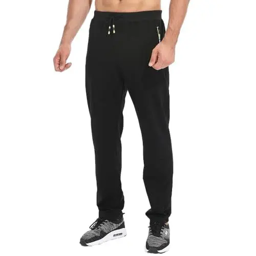 Produktbild: Tansozer Jogginghose Herren Ohne Bündchen mit reißverschluss Taschen Freizeit Baumwolle(Black 2XL)