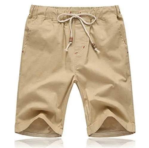 Produktbild: Tansozer Kurze Hosen Herren Shorts Sommer Baumwolle Leinen mit Gummizug Taschen Khaki M