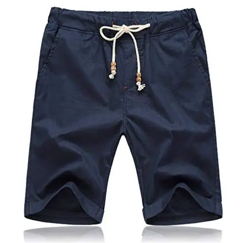 Produktbild: Tansozer Kurze Hosen Herren Shorts Sommer Baumwolle Leinen mit Gummizug Taschen Marineblau XL