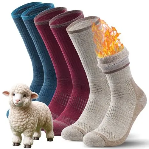 Produktbild: TANSTC Merino Wintersocken Damen 39-42 Warme Wandersocken Arbeitssocken Elastizität Kuschelsocken Thermosocken Outdoor Dicke Tennissocken Sneaker Socken Herren Trekkingsocken, 3 Paar Mehrfarbig M