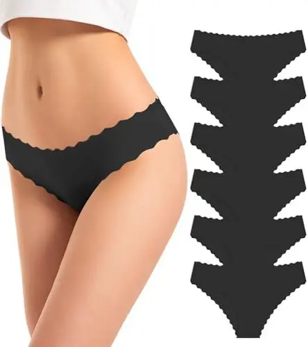 Produktbild: TANSTC Damen Unterwäsche Nahtlose Unterhosen Damen Unsichtbare Brazilian Slip Damen Panties Hipster Atmungsaktiv Unterwäsche Frauen Seamless Damenunterwäsche Underwear Women Schwarz 6er Pack L