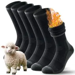 Produktbild: TANSTC Merino Socken Herren 43-46 Wollsocken Thermosocken Damen Thermo Wandersocken Wintersocken Warme Dicke Herrensocken Kuschelsocken Hohe Elastizität Tennissocken Arbeitssocken, 3 Paar Schwarz L