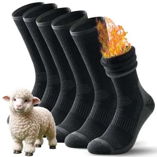 Produktbild: TANSTC Winter Thermosocken Damen 39-42 Merino Warme Sneaker Socken Herren Gepolstert Wintersocken Wandersocken Tennissocken Rutschfest Dicke Wollsocken Elastizität Herrensocken, 3 Paar Schwarz M