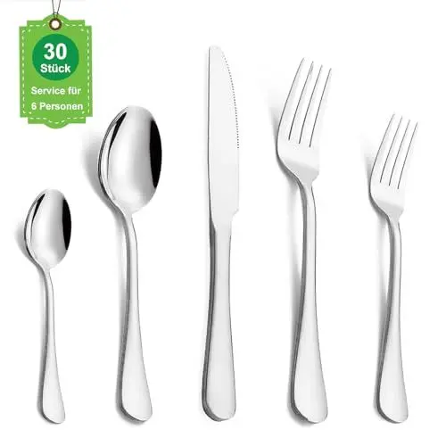 Produktbild: TANTOMI Besteck Set,30-teilig Bestecks für 6 Personen,besteck set 6 personen,Besteckset inkl. Messer, Gabel,Löffel,Besteck Edelstahl (Mirror Silber).