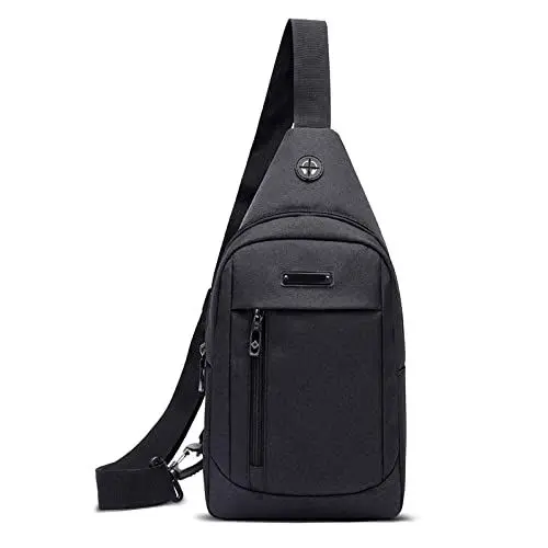 Produktbild: TAN.TOMI Brusttasche Herren Klein, Sling Bag Herren Klein mit Kopfhörerloch, Schultertasche Herren Klein fur Touring Shopping und Wandern, Schwarz