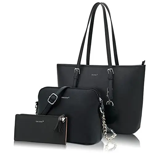 Produktbild: TANTOMI Handtasche Damen,Kleine Umhängetasche Damen,Tote Bag, Tasche Mittelgroß,Crossbody Bag,Handtaschen Damen Set Mit Quasten Geldbörse Damen und Pelz Kugel Plüsch Schlüsselring