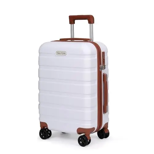 Produktbild: TANTOMI Handgepäck Koffer, Reisekoffer Hartschalenkoffer, Koffer & Trolley Handgepäck mit Passwortsperre, Hartschale Suitcase mit 4 Rollen(Weiß/Braun)