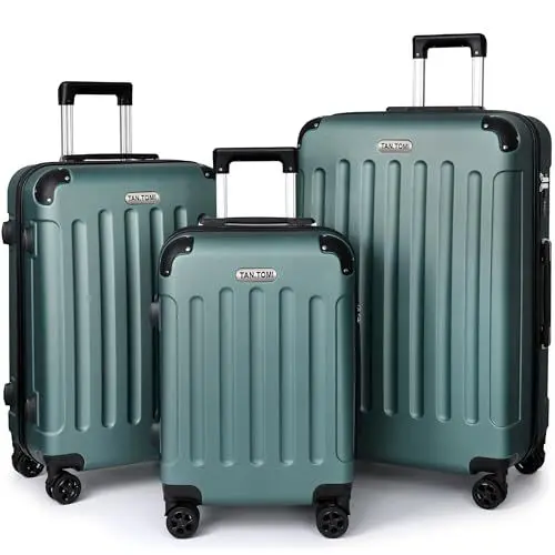 Produktbild: TANTOMI Koffer Set 3-Teilig Hartschale | Leicht ABS-Reisekoffer Set mit 360°-Spinner-Rollen, Gepäck-Sets mit 3 Stelige-Zahlenschloss & Teleskopgriff | Luggage Set (M/L/XL, Schwarz)